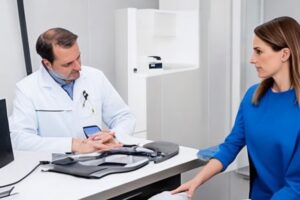 Doutor examinando a paciente na clinica