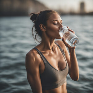 mulher se hidratando após atividade física