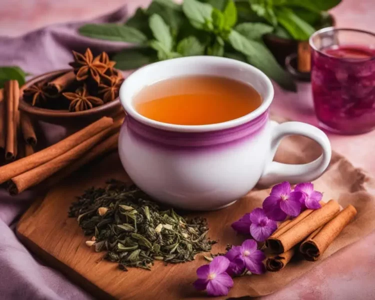 xicara de chá de Crajiru e ervas medicinais e condimentos antifúngicos uteis para tratar infecções fúngicas no corpo