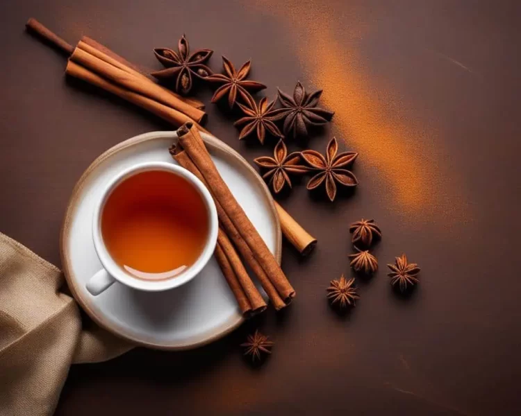 xicara de chá antifúngico feito com canela sobre a mesa