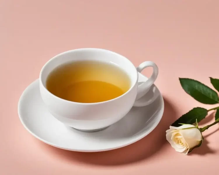 xicara de chá antifúngico de rosa branca contra candidíase