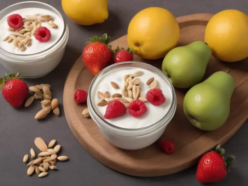 foto de alimentos probióticos, frutas e sementes apropriadas para a alimentação contra a candidíase recorrente