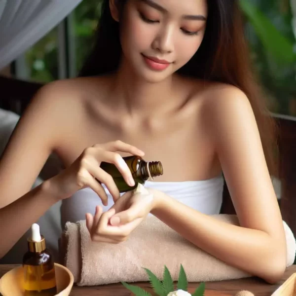 mulher aplicando o óleo essencial na pele contra os fungos Candida