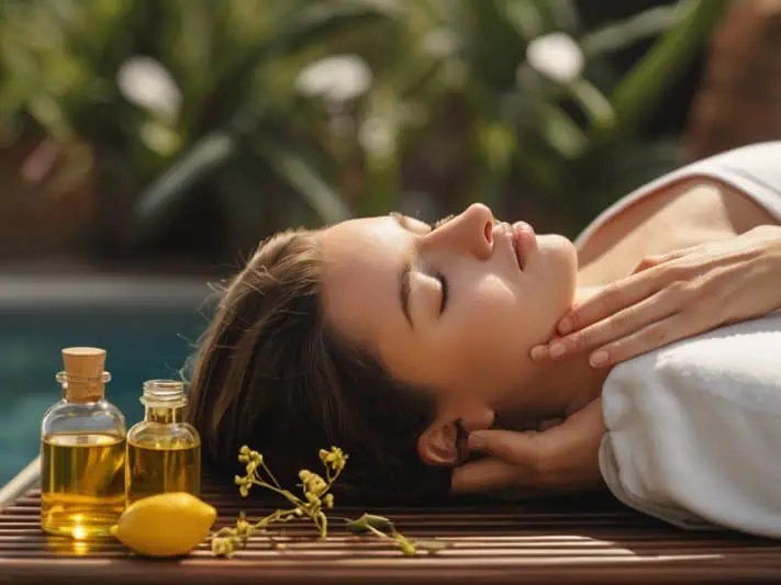 imagem de uma mulher fazendo massagem com óleos essenciais  para a prevenção de recorrencias da candidíase