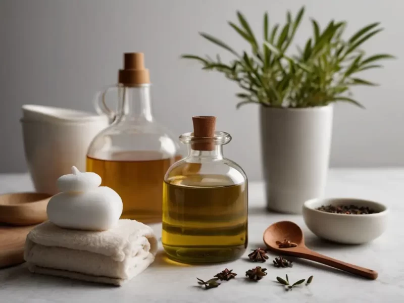 ingredientes para o preparo do banho de assento contra candidíase com o óleo essencial de melaleuca