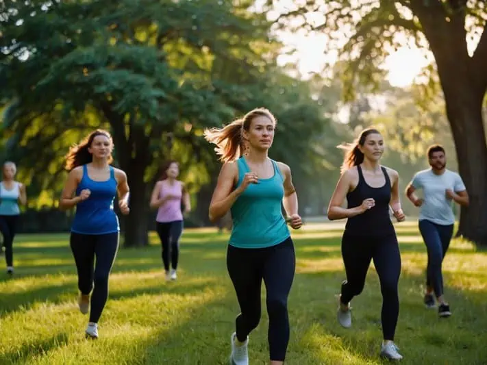 imagem de um grupo de pessoas correndo no parque fazendo atividades saudáveis para previnir a candidíase