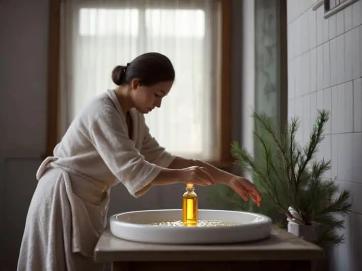 mulher aplicando na pele o tratamento para candidíase com óleo de pinheiro siberiano