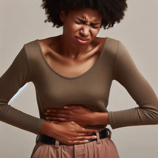 imagem de uma mulher com dores abdominais típicas da candidíase no intestino