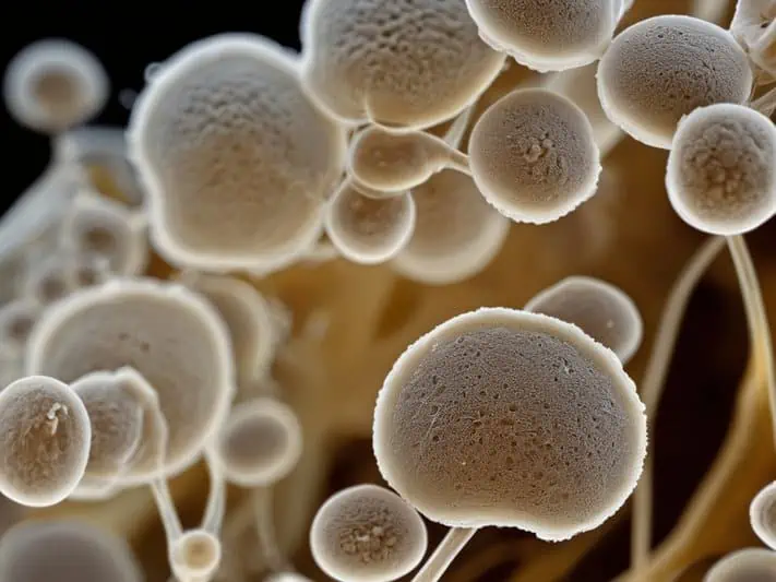 fungos Candida albicans  aderidas no intestino vistas por microscópio
