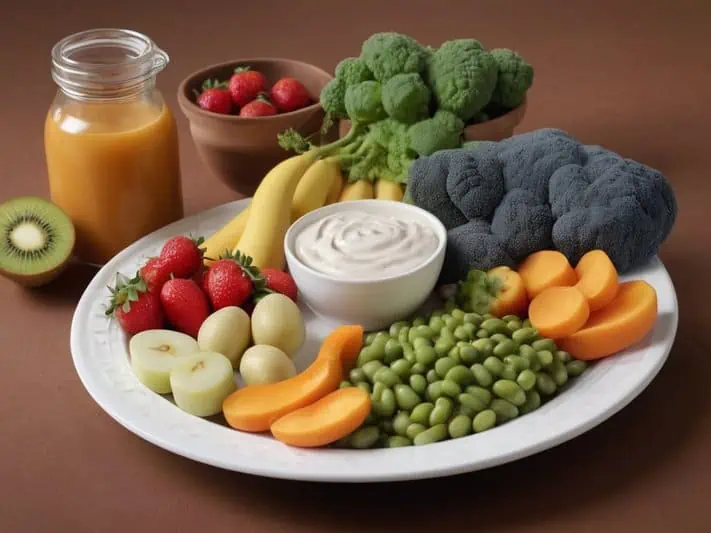 alimentos nutritivos utilizados na dieta para candidíase em um prato decorado