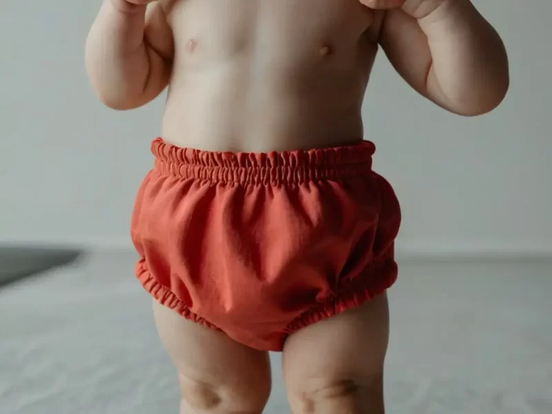 imagem de um bebê com fralda vermelha, simbolizando a candidíase de fraldas em bebês