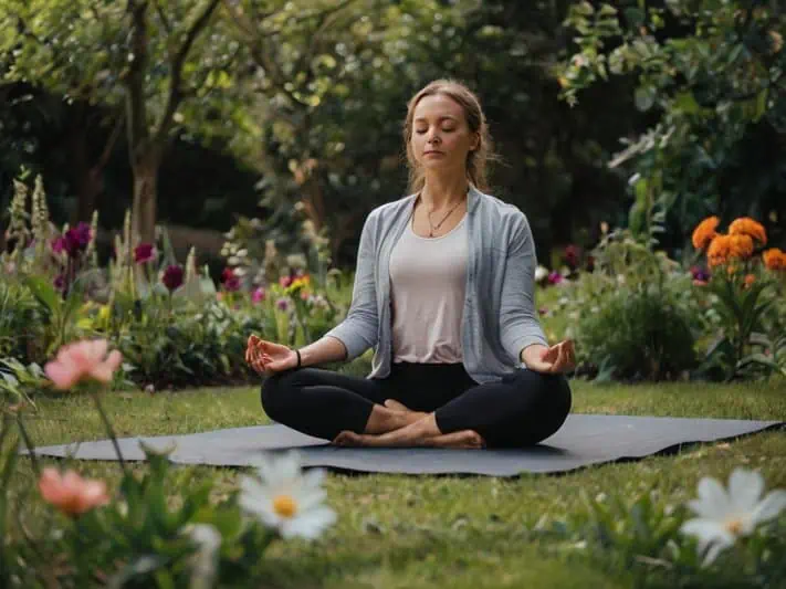 imagem de uma mulher praticando meditação contra o estresse