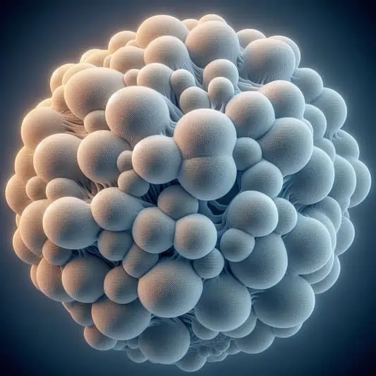 imagem de um aglomerado de leveduras do fungo Candida albicans que afetam a pele humana