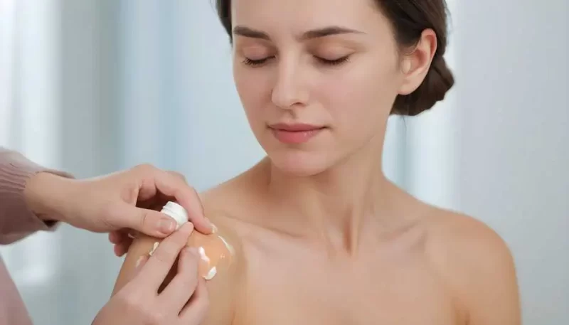 imagem de uma mulher aplicando creme antifúngico para tratamento da Candida albicans na pele