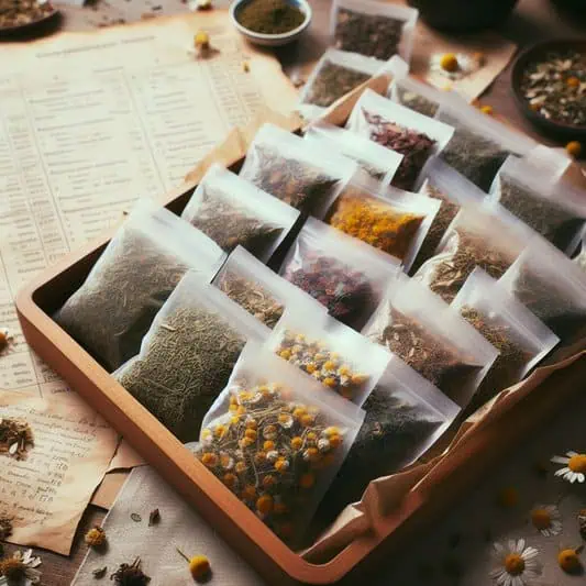 imagem de embalagens diferentes do chá de camomila e outras plantas medicinais
