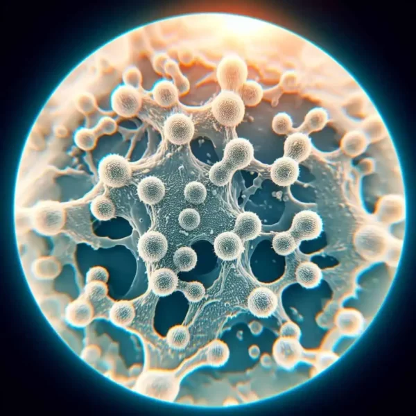 imagem macroscópica de uma colonia de leveduras do fungo Candida SP