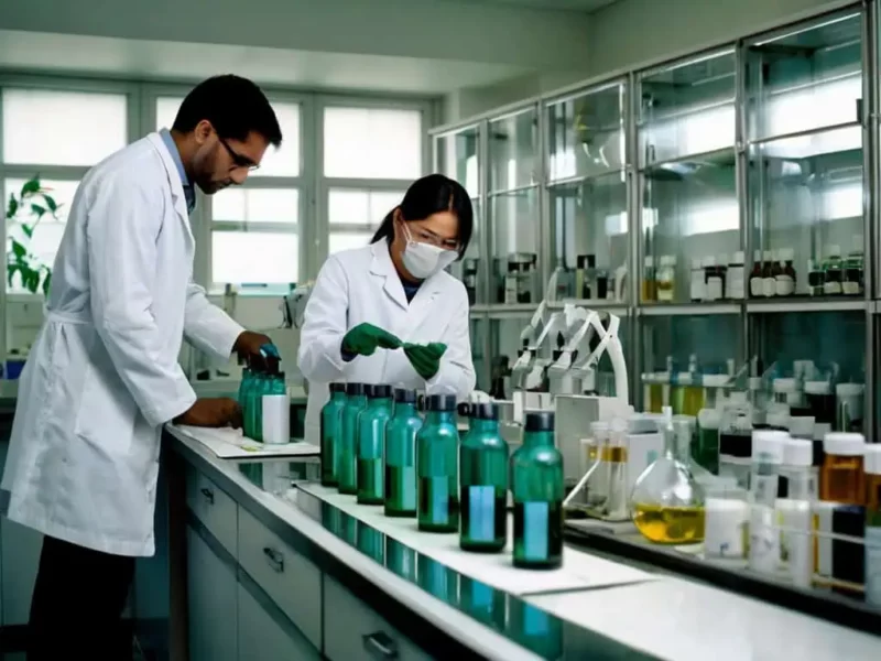 pesquisadores em um laboratório de testes fazendo estudos sobre medicamentos