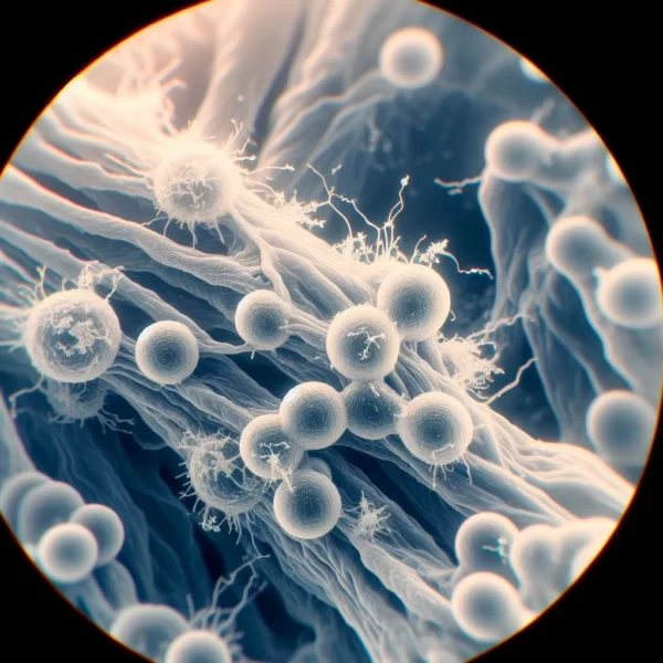 imagemd as leveduras da Candida albicans vistas por microscópio