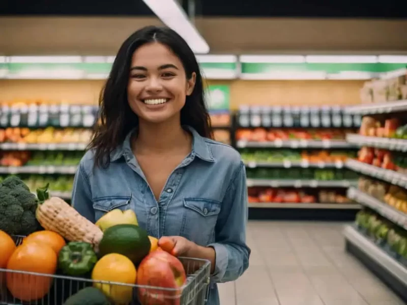 imagem de uma mulher no supermercado comprando alimentos uteis para a dieta para candidíase crônica feminina