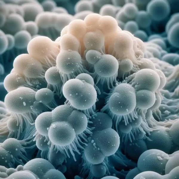  imagem de leveduras do fungo C. albicans vistas por microscópio moderno