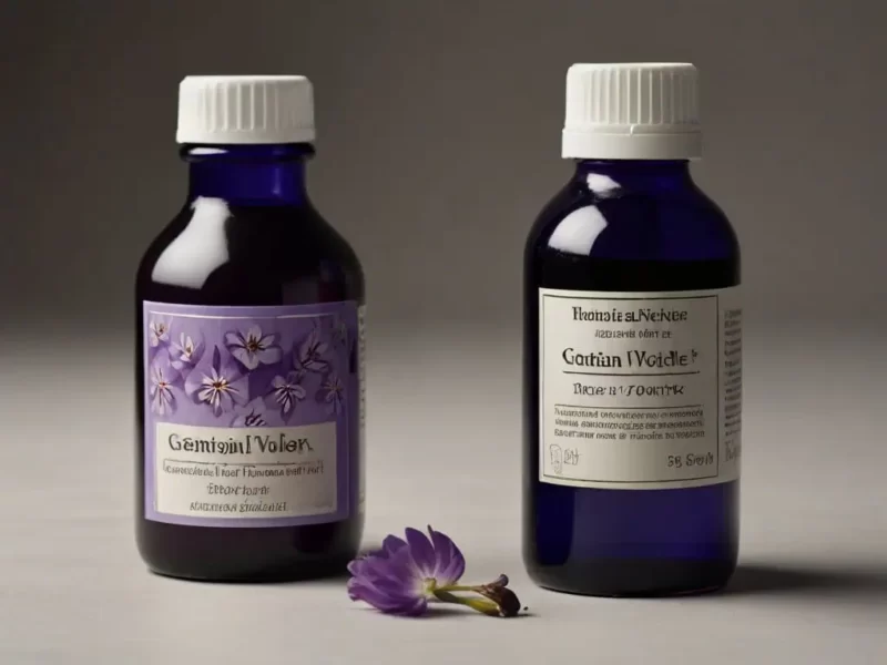 imagem de exemplo de dois frascos da violeta genciana vendido em farmácias
