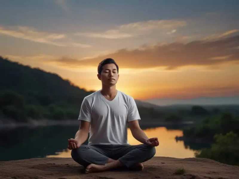 imagem de um homem praticando meditação a céu aberto como forma de melhorar o sistema imunolõgico contra a candidíase