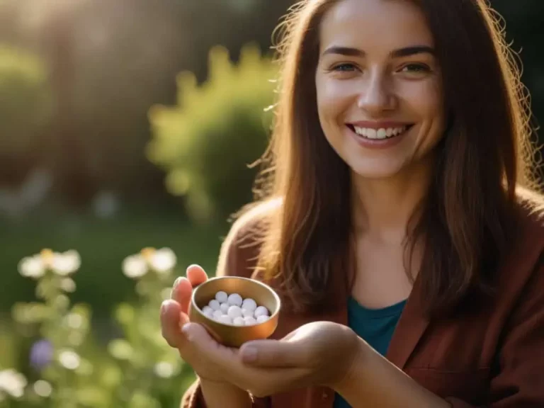 uma mulher segurando um pote com óvulos vaginais com lactobacillus contra a candidíase